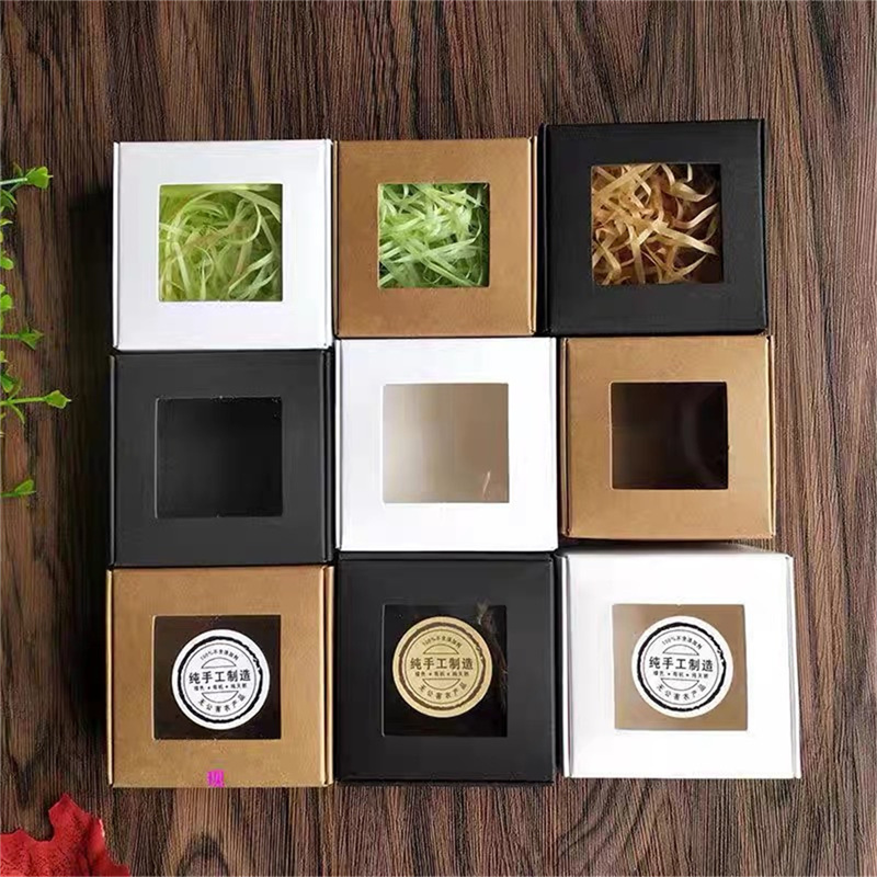 Kraft Soap Label - 10 Stück quadratische weiße/kraft/schwarze Fensterverpackungsboxen, verschiedene