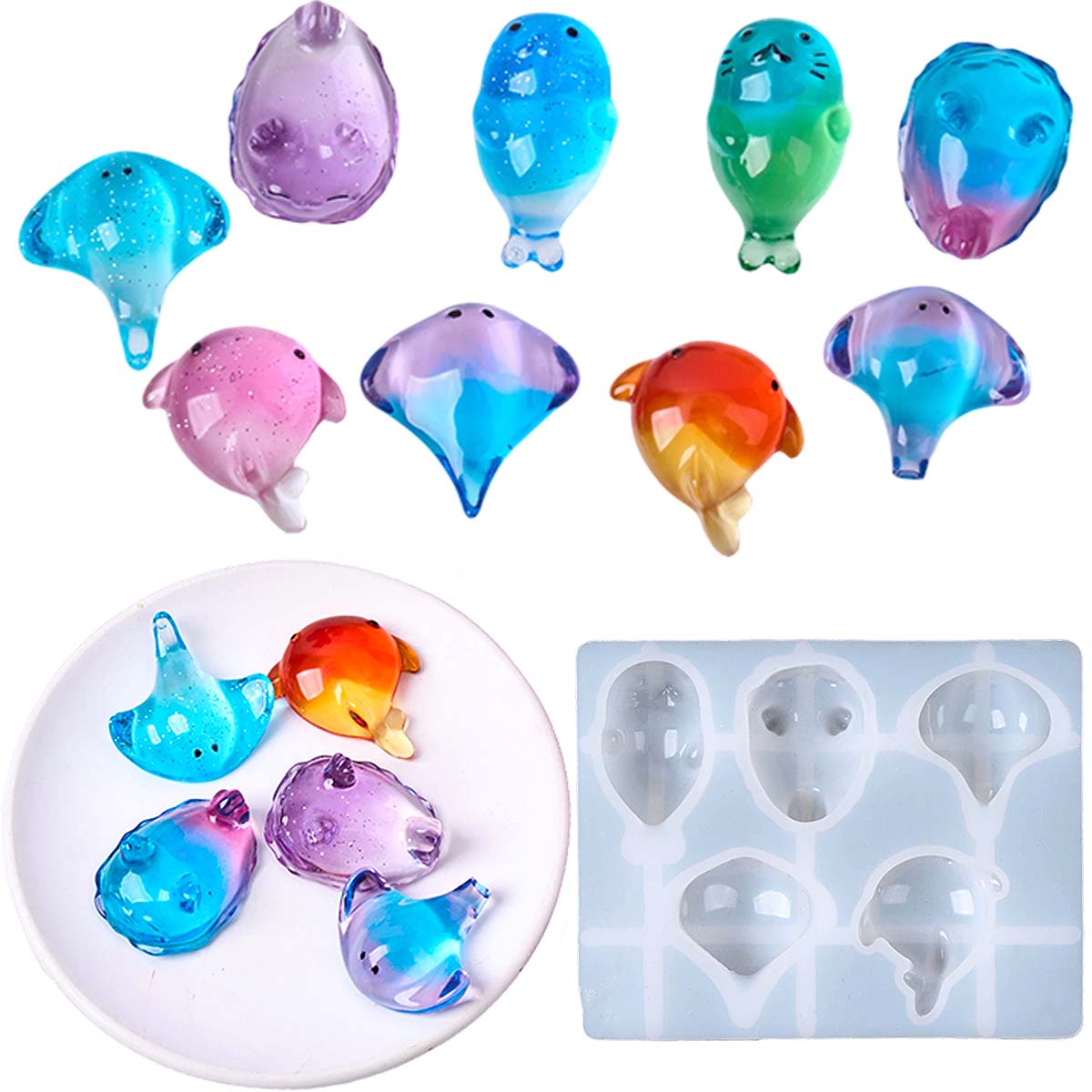 Soap Making Name - 3D-Heilungs-Silikonform mit Kawaii Manta-Rochen- und Wal-Motiv