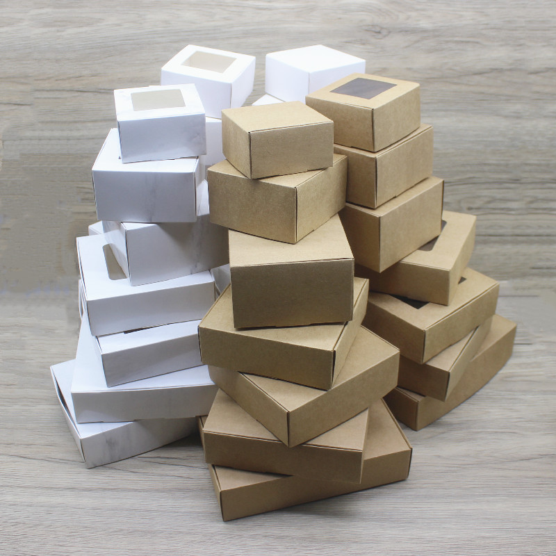 Kraft Soap Label - 10 quadratische weiße/Kraft-Fensterverpackungsboxen mit mehreren Größen,