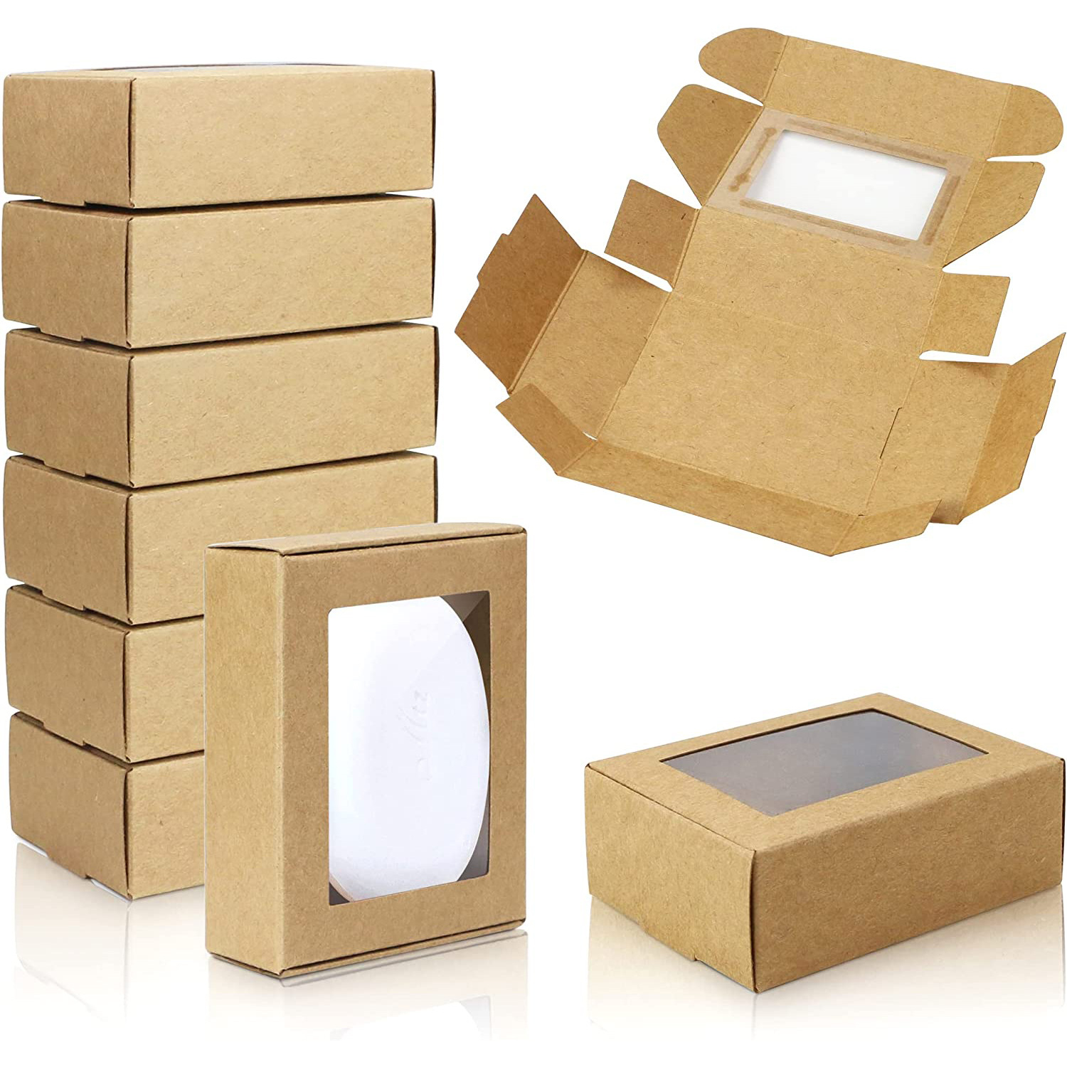 Kraft Soap Label - 50 Stück Mini-Kraftpapierboxen mit Fenster, Seifenverpackungsboxen
